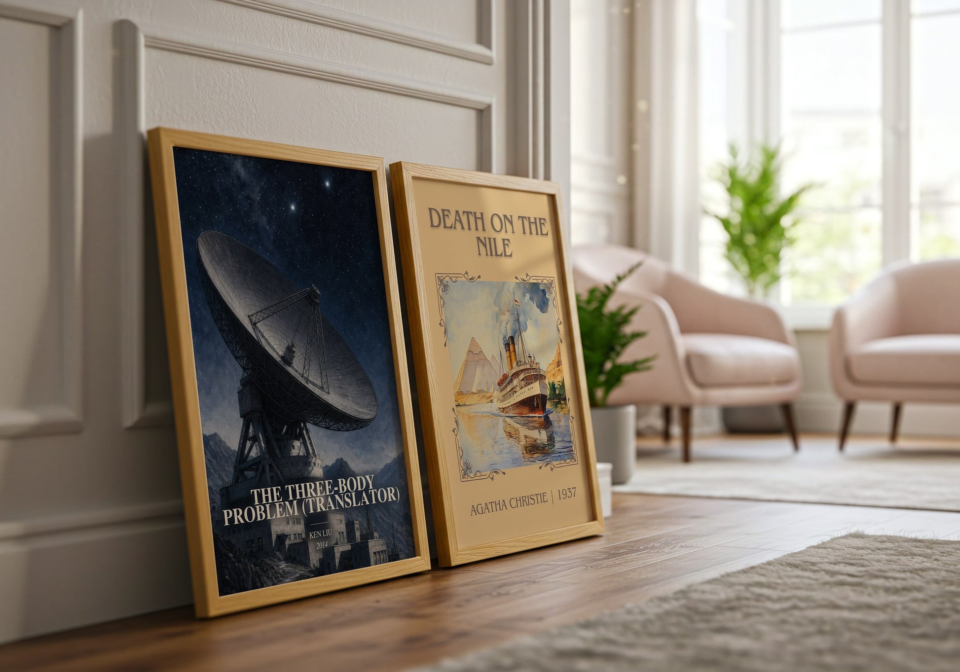 The Three-Body Problem (Translator) watercolour print framed by window – literary home decor