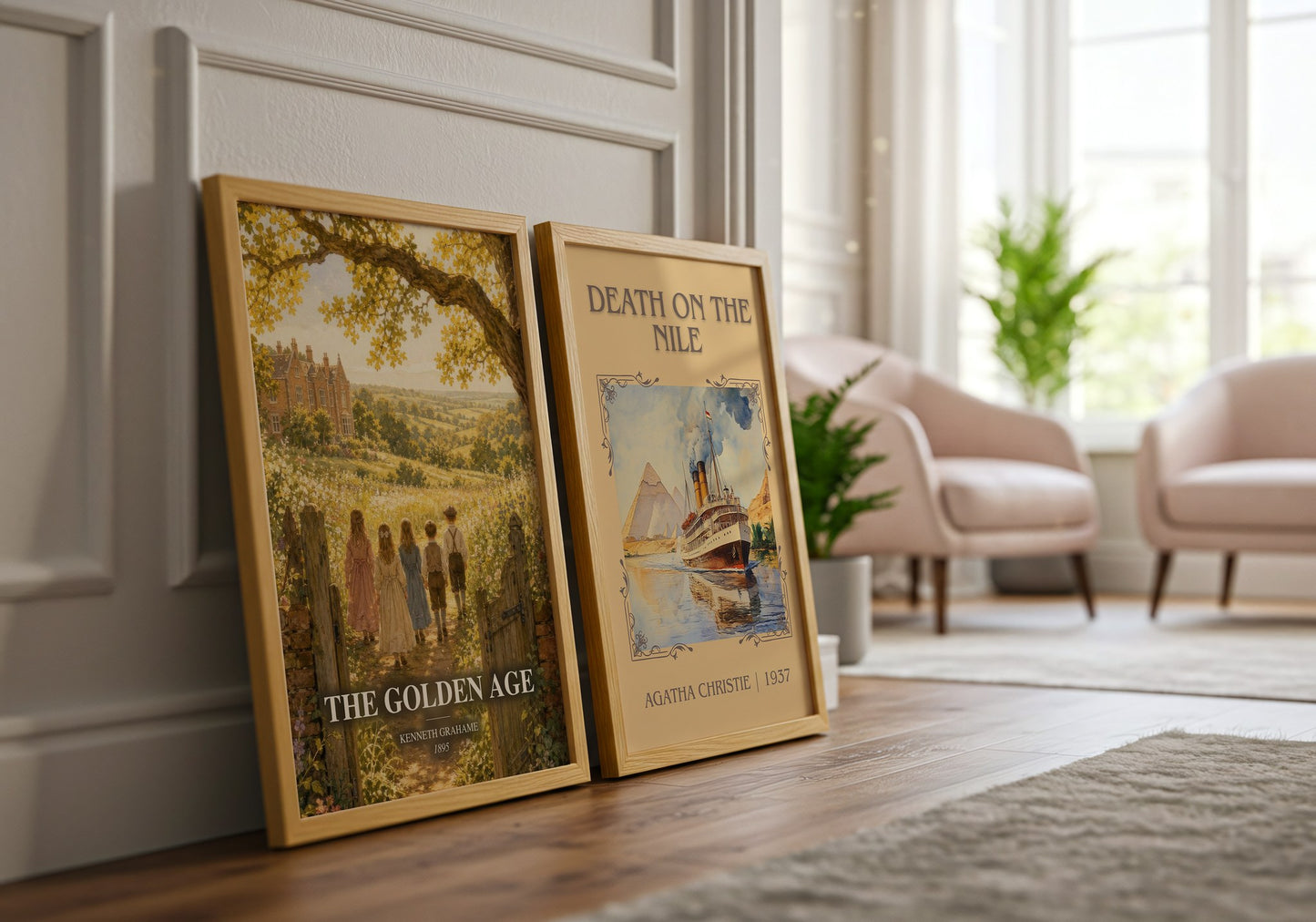 The Golden Age watercolour print framed by window – literary home decor