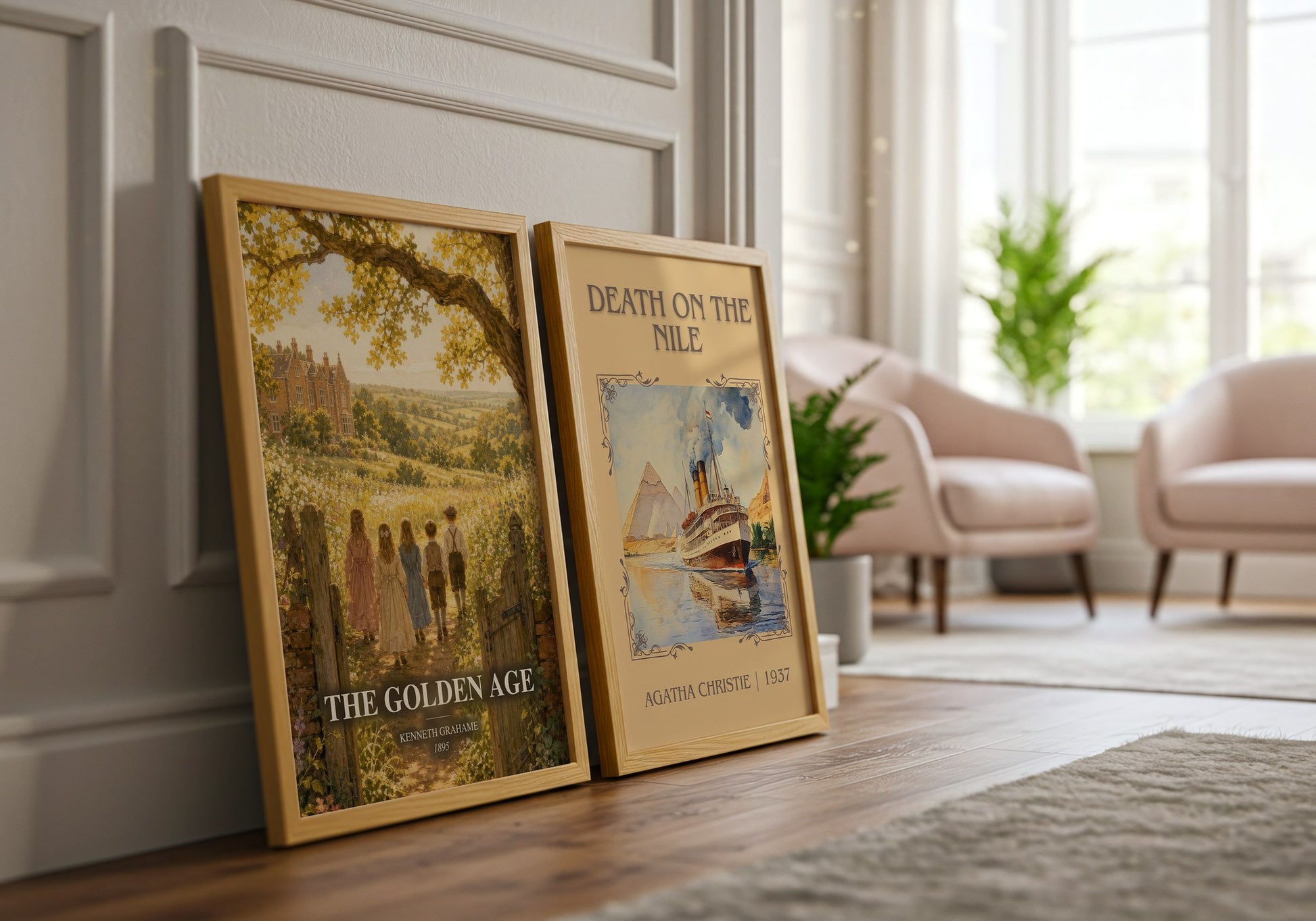 The Golden Age watercolour print framed by window – literary home decor
