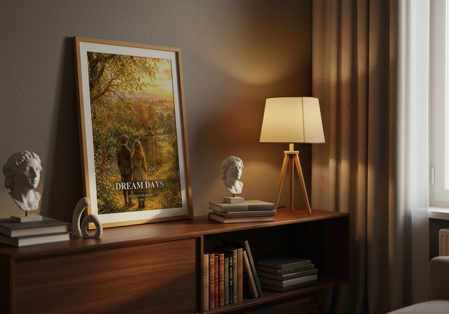 Dream Days watercolour print on bookshelf – Kenneth Grahame fan gift