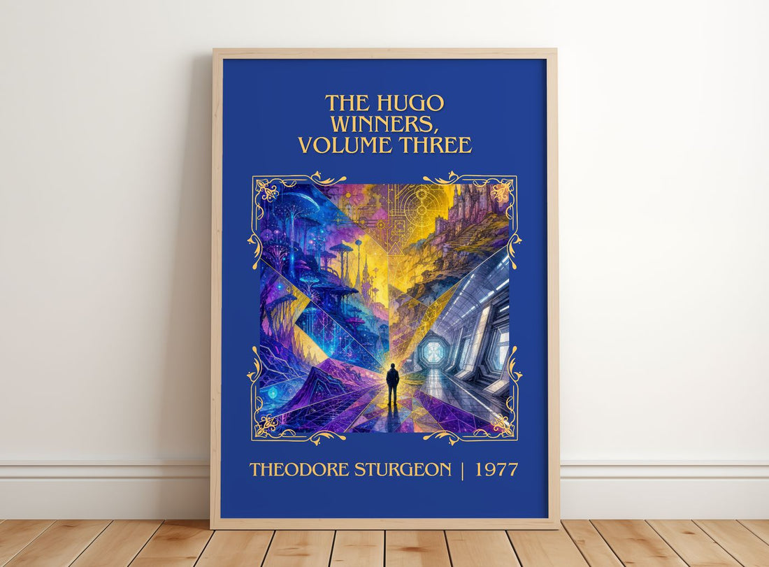 Hugo Winners, Volume Three Classic Book Art Print by Theodore Sturgeon – framed print leaning on a wooden floor