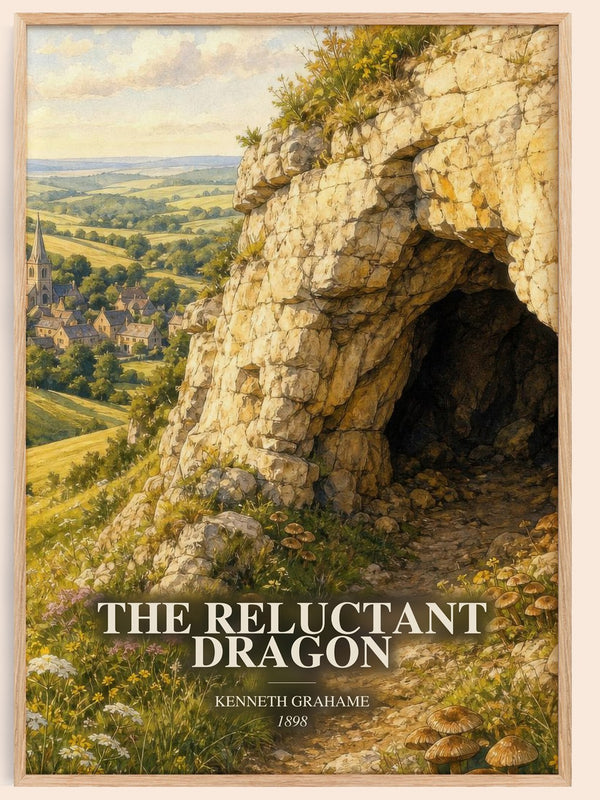 The Reluctant Dragon watercolour book poster by Kenneth Grahame – framed literary art print