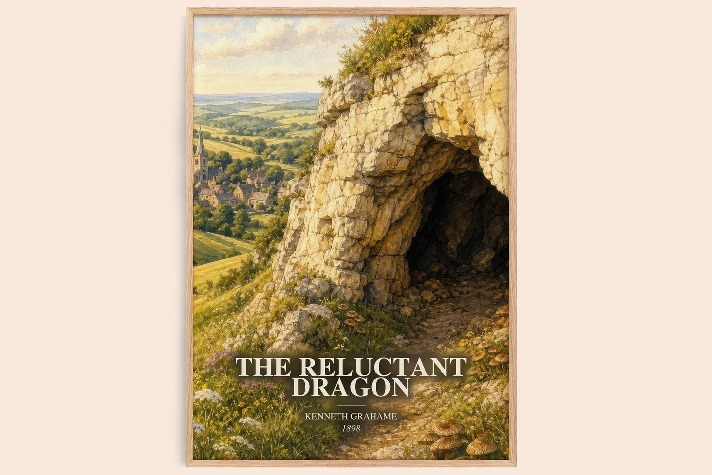 The Reluctant Dragon watercolour book poster by Kenneth Grahame – framed literary art print