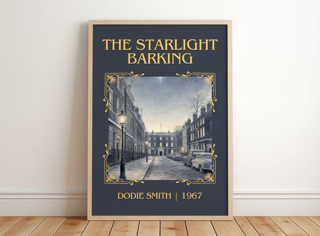The starlight barking Classic Book Art Print by Dodie Smith – framed print leaning on a wooden floor