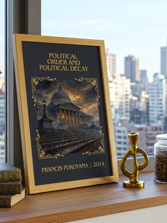 Political order and political decay Classic Book Art Print by Francis Fukuyama – framed print on a city-view windowsill