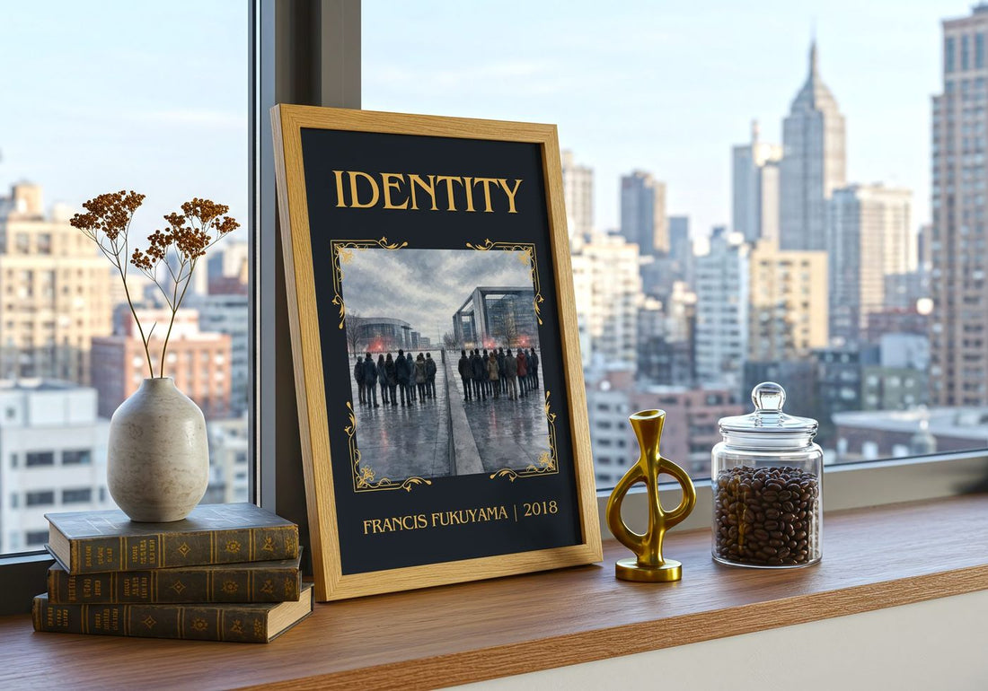 Identity Classic Book Art Print by Francis Fukuyama – framed print on a city-view windowsill