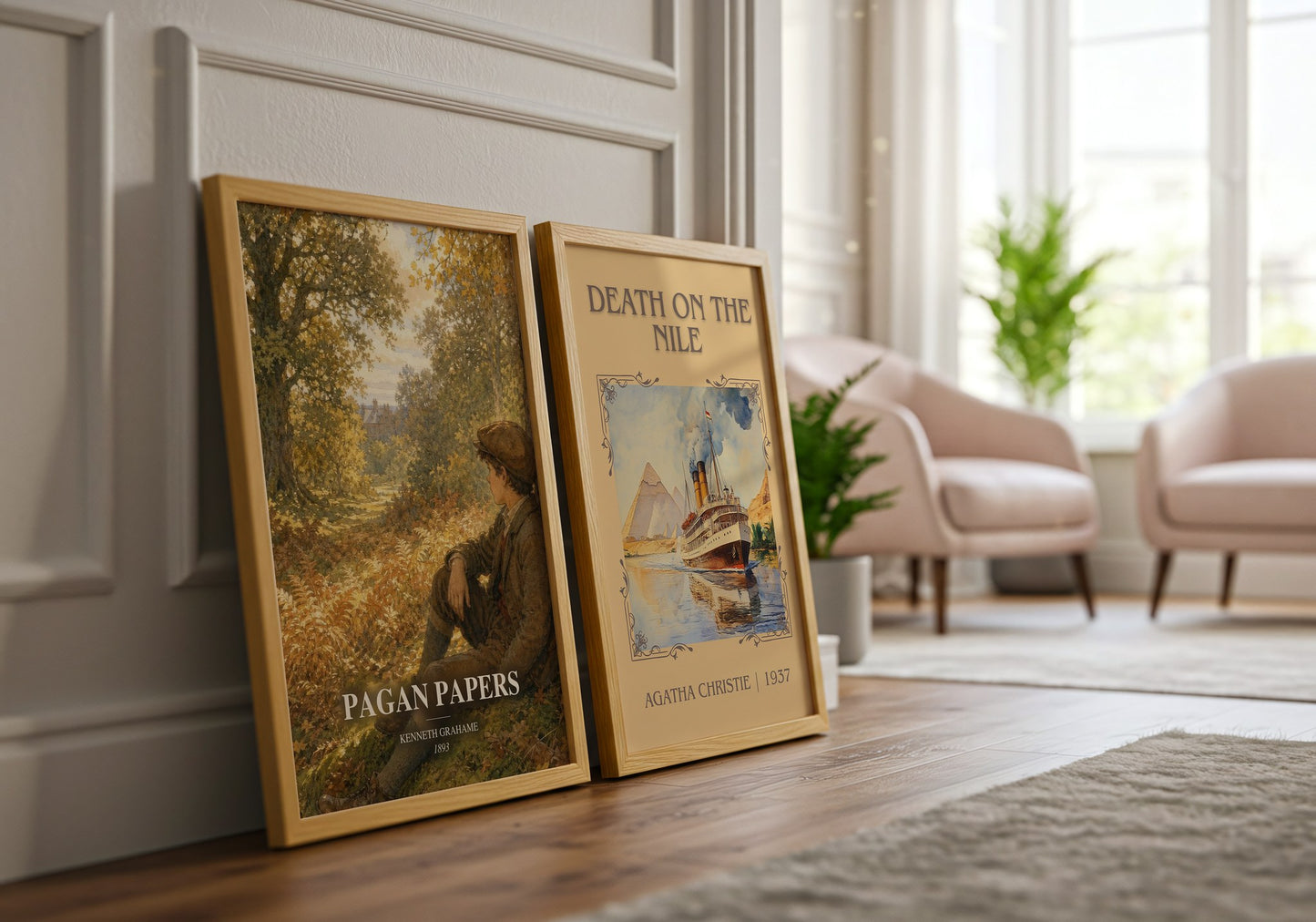 Pagan Papers watercolour print framed by window – literary home decor