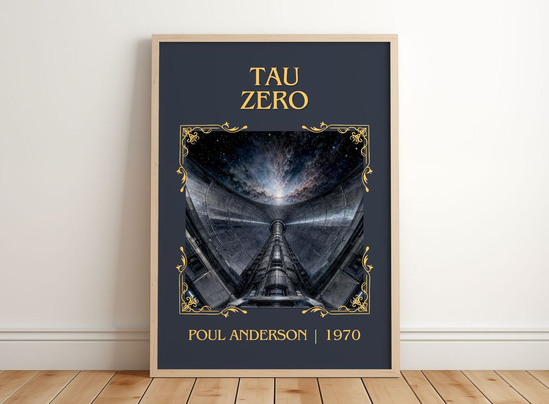 Tau Zero Classic Book Art Print by Poul Anderson – framed print leaning on a wooden floor