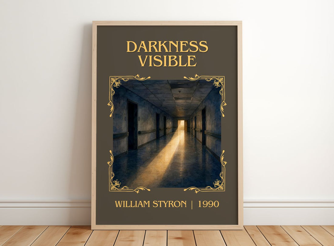Darkness Visible Classic Book Art Print by William Styron – framed print leaning on a wooden floor