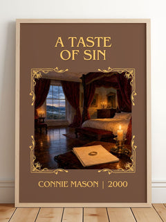 A Taste of Sin Classic Book Art Print by Connie Mason – framed print leaning on a wooden floor