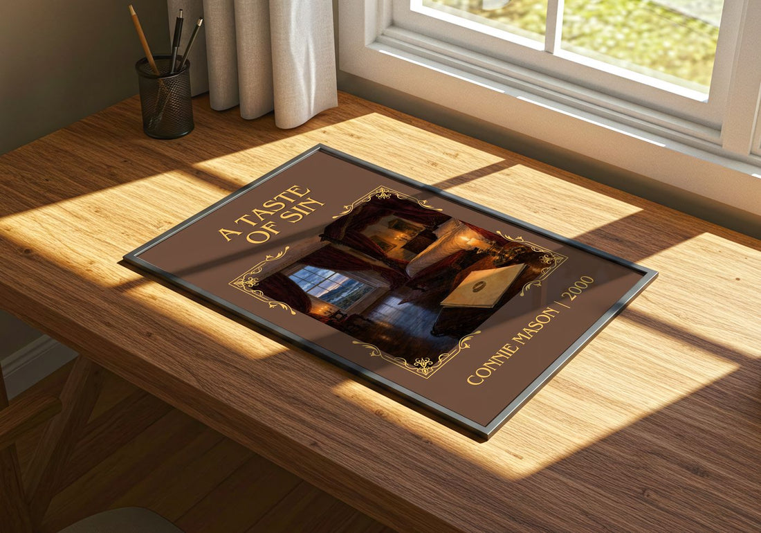 A Taste of Sin Classic Book Art Print by Connie Mason – print on a sunlit desk