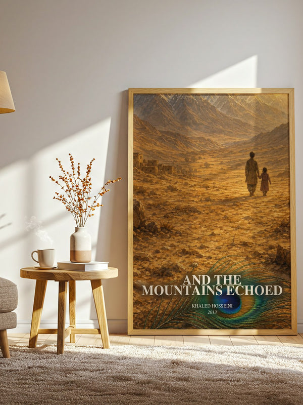 And The Mountains Echoed watercolour print in frame leaning in hallway – literary fiction wall art