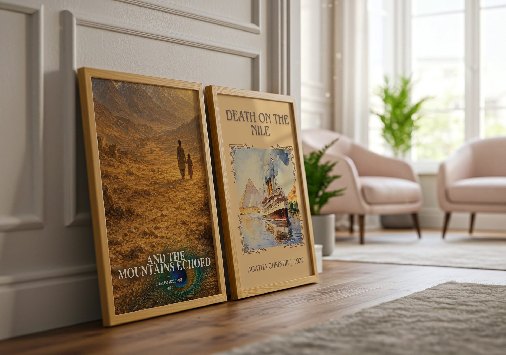 And The Mountains Echoed watercolour print framed by window – literary home decor