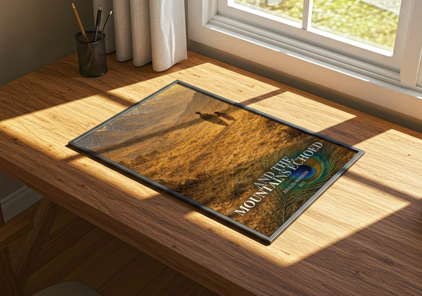 And The Mountains Echoed watercolour book poster framed on wall – literary fiction wall art