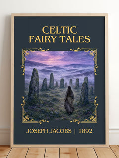 Celtic Fairy Tales Classic Book Art Print by Joseph Jacobs – framed print leaning on a wooden floor