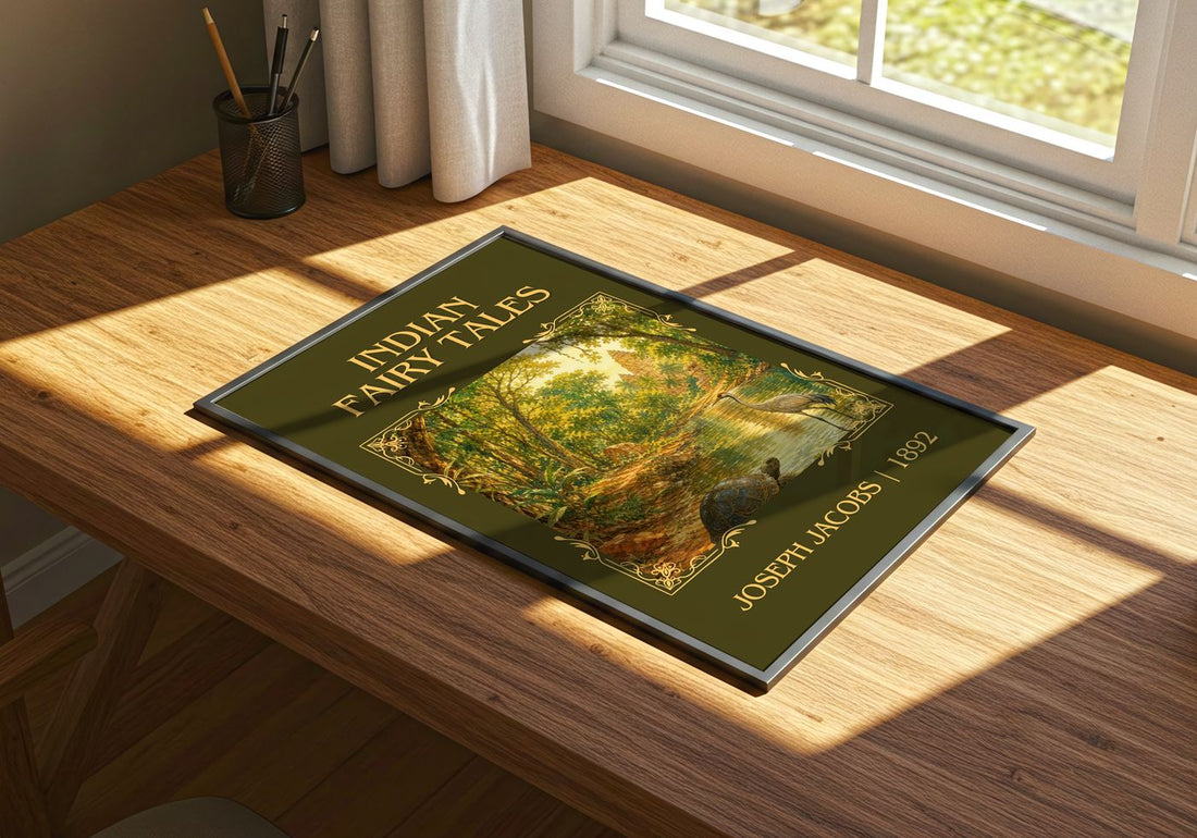 Indian Fairy Tales Classic Book Art Print by Joseph Jacobs – print on a sunlit desk