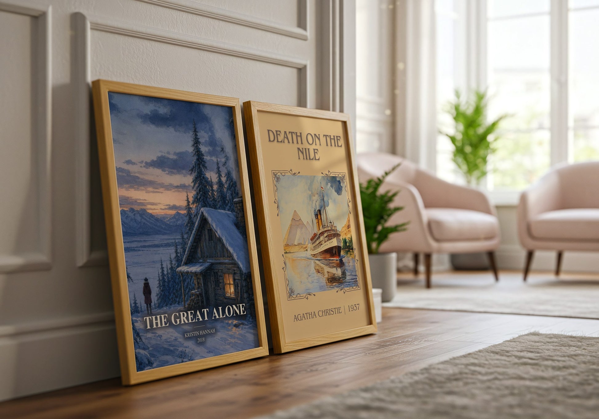 The Great Alone watercolour print framed by window – literary home decor