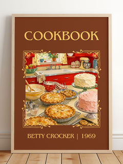 Cookbook Classic Book Art Print by Betty Crocker – framed print leaning on a wooden floor
