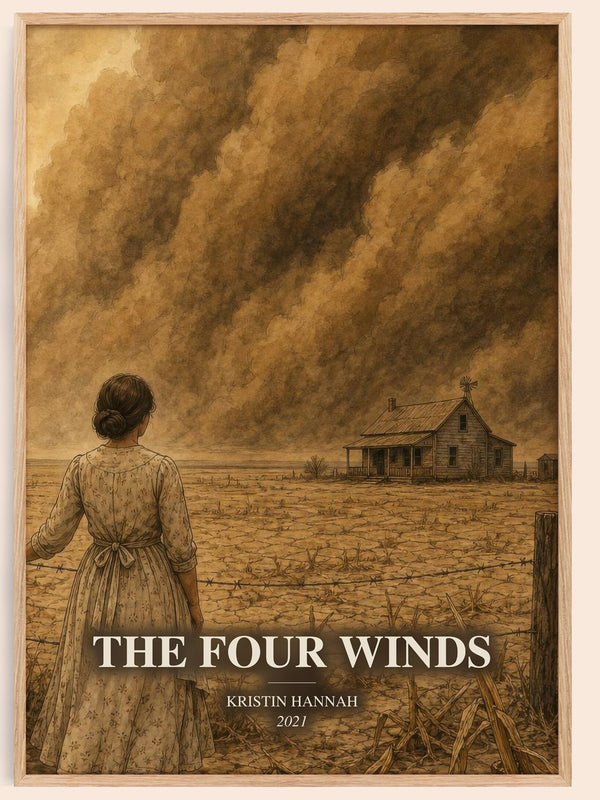 The Four Winds watercolour book poster by Kristin Hannah – framed literary art print