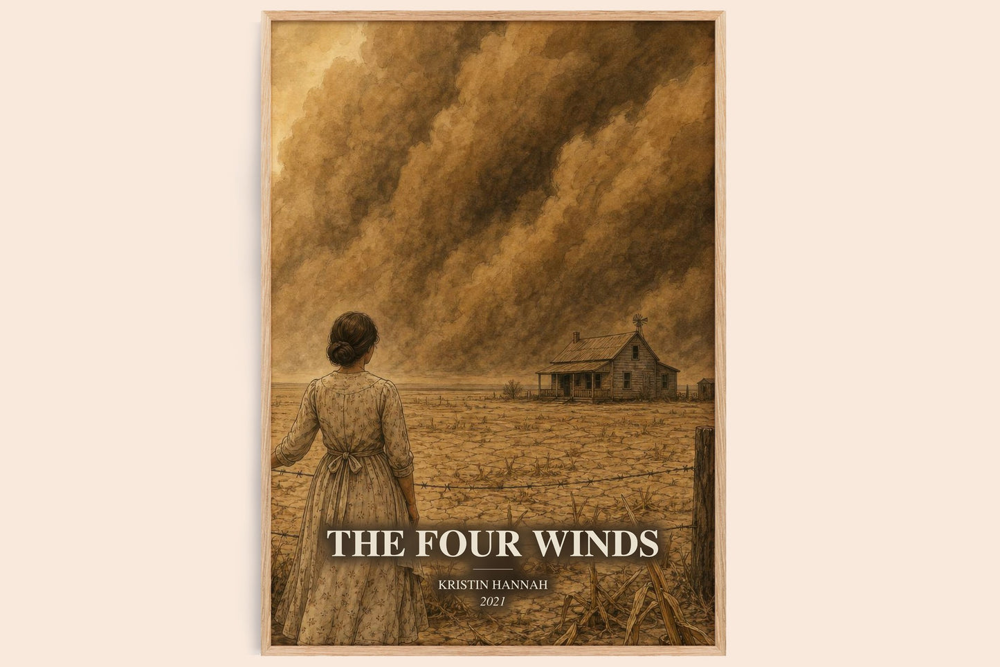 The Four Winds watercolour book poster by Kristin Hannah – framed literary art print