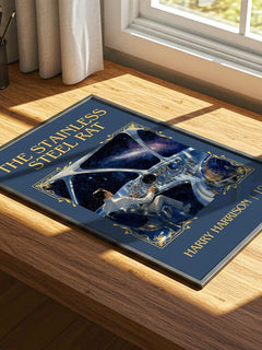 The Stainless Steel Rat Classic Book Art Print by Harry Harrison – print on a sunlit desk