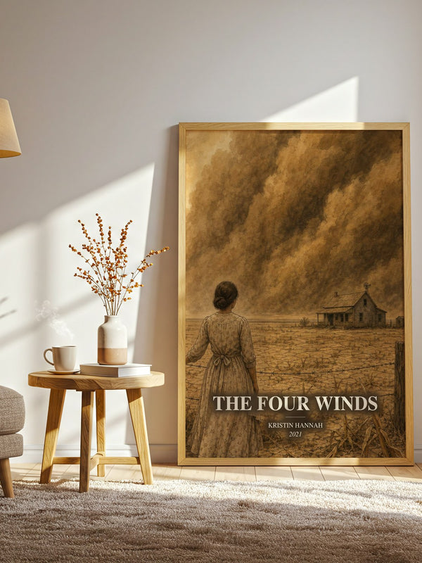 The Four Winds watercolour print in frame leaning in hallway – historical fiction wall art