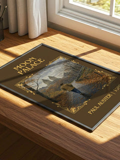 Moon Palace Classic Book Art Print by Paul Auster – print on a sunlit desk