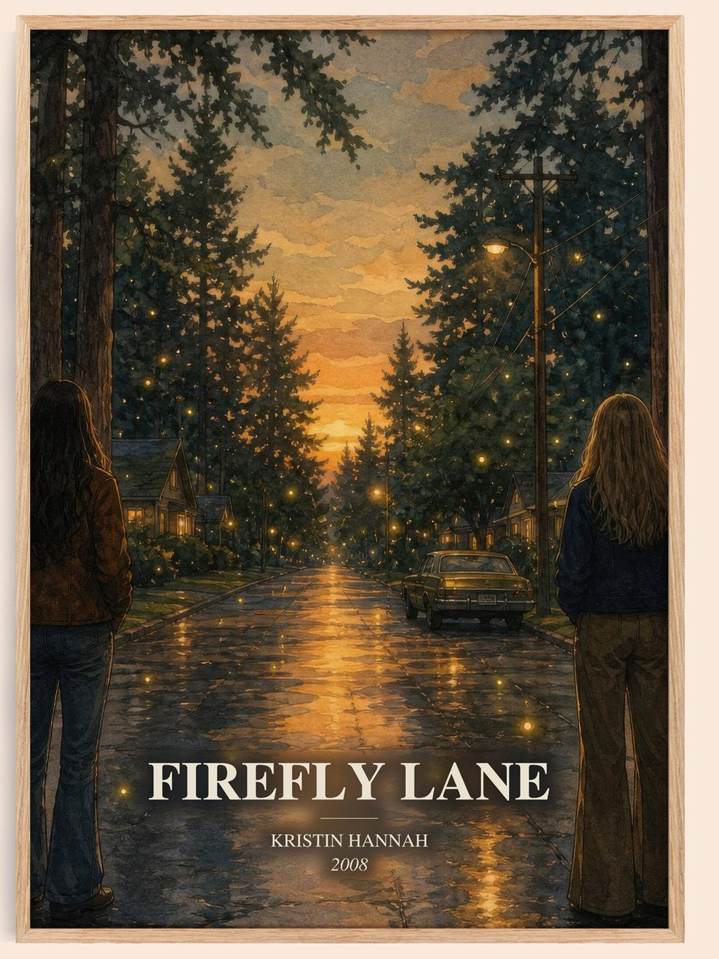 Firefly Lane watercolour book poster by Kristin Hannah – framed literary art print