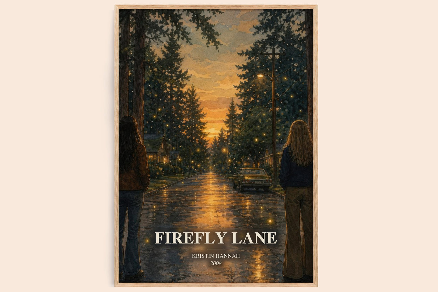 Firefly Lane watercolour book poster by Kristin Hannah – framed literary art print
