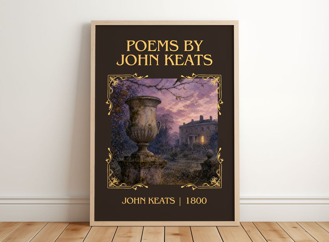 Poems by John Keats Classic Book Art Print by John Keats – framed print leaning on a wooden floor