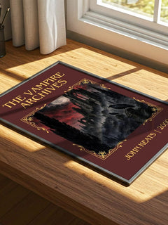 The Vampire Archives Classic Book Art Print by John Keats – print on a sunlit desk