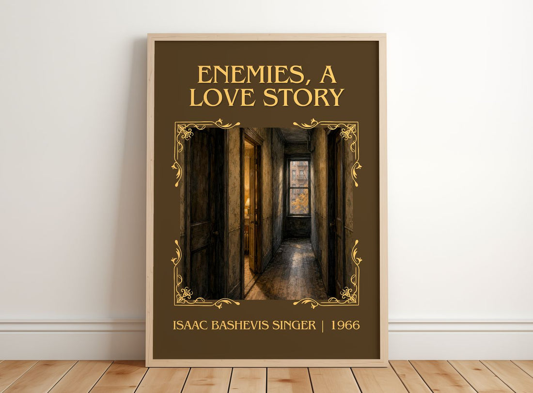 Enemies, a love story Classic Book Art Print by Isaac Bashevis Singer – framed print leaning on a wooden floor