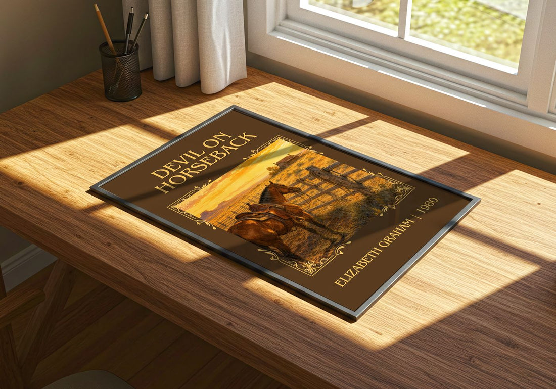 Devil on horseback Classic Book Art Print by Elizabeth Graham – print on a sunlit desk