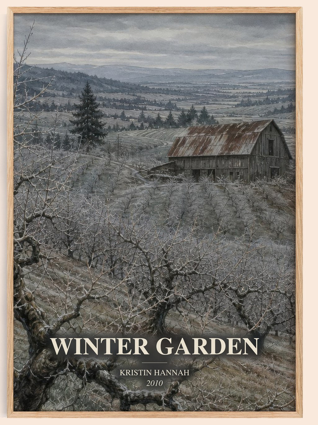 Winter Garden watercolour book poster by Kristin Hannah – framed literary art print