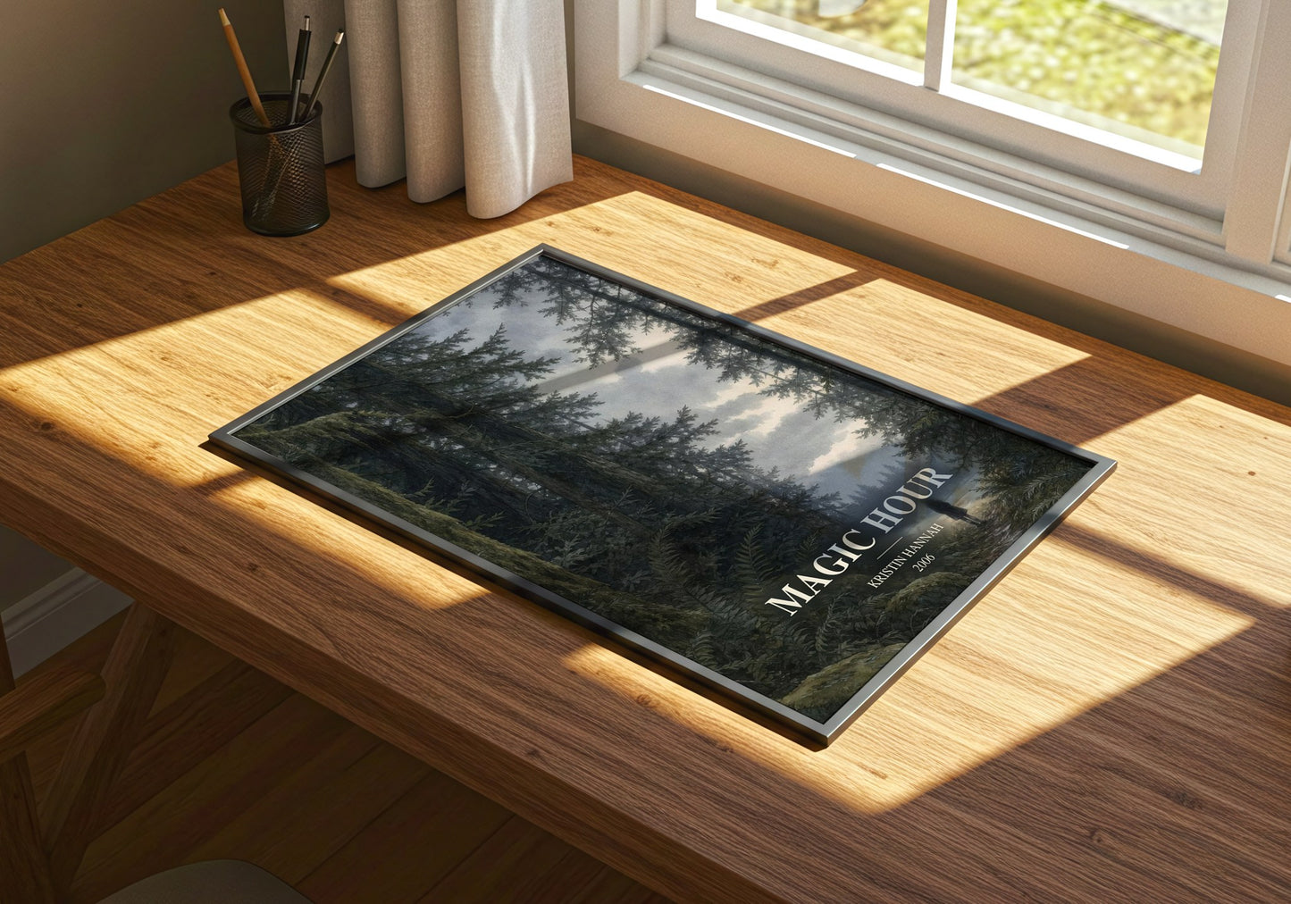 Magic Hour watercolour book poster framed on wall – literary fiction wall art