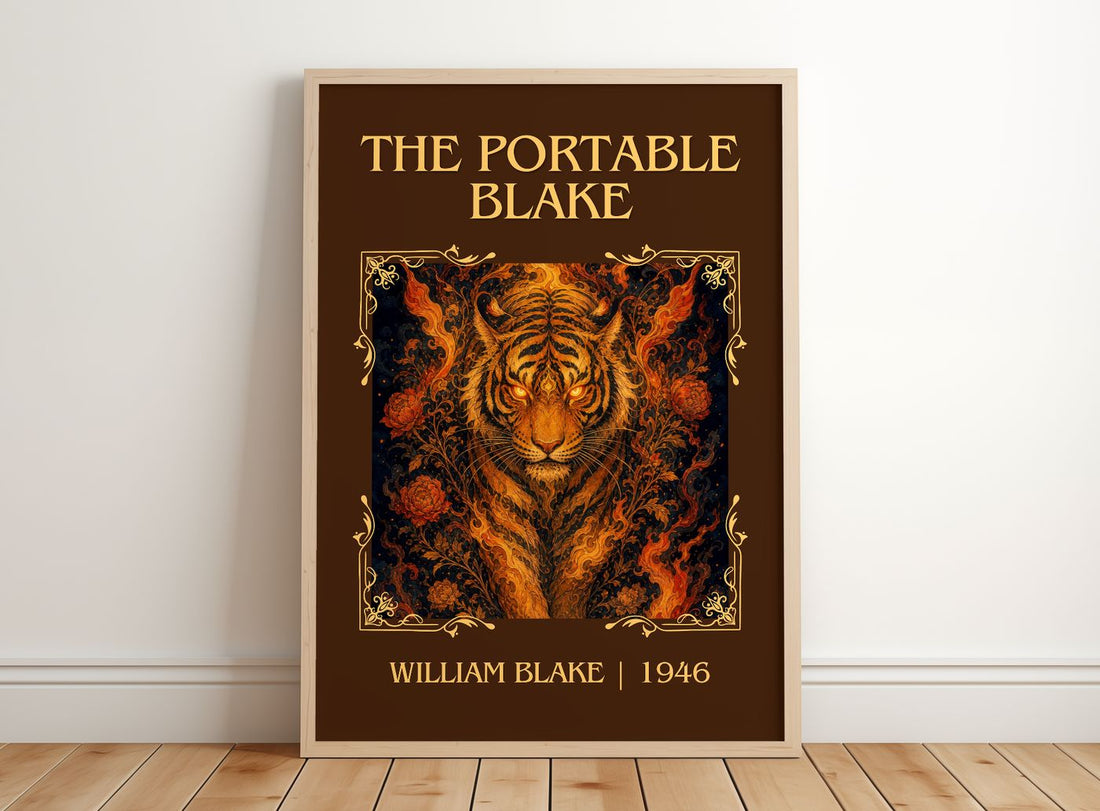 The portable Blake Classic Book Art Print by William Blake – framed print leaning on a wooden floor