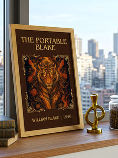 The portable Blake Classic Book Art Print by William Blake – framed print on a city-view windowsill