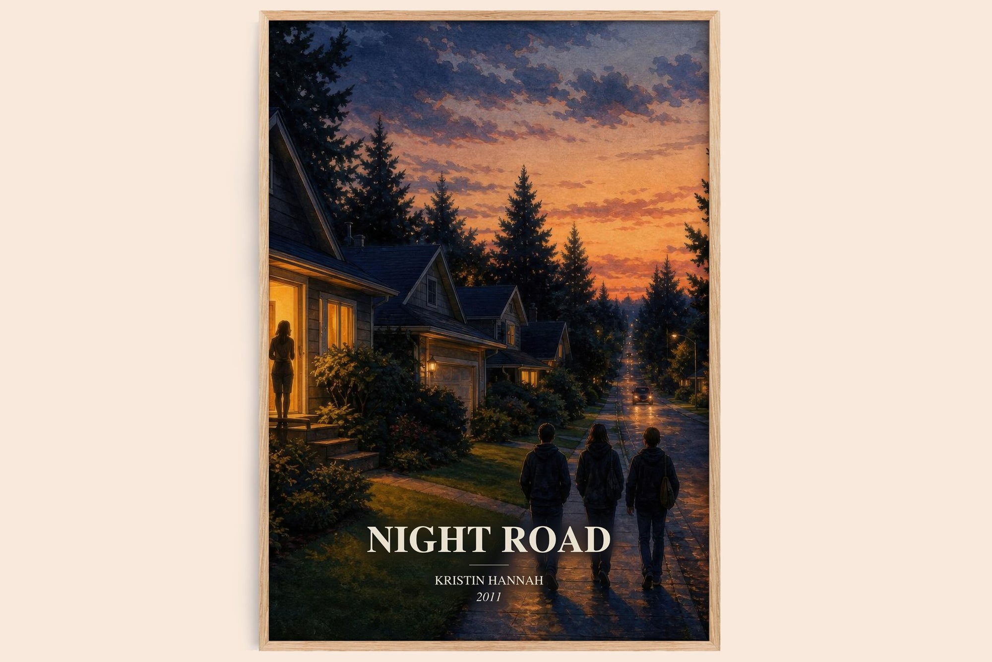 Night Road watercolour book poster by Kristin Hannah – framed literary art print