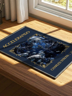 Accelerando Classic Book Art Print by Charles Stross – print on a sunlit desk
