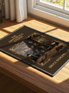 The Difference Engine Classic Book Art Print by Bruce Sterling – print on a sunlit desk