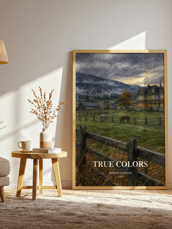 True Colors watercolour print in frame leaning in hallway – contemporary fiction wall art