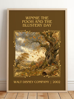 Winnie the Pooh and the Blustery Day Classic Book Art Print by Walt Disney Company – framed print leaning on a wooden floor