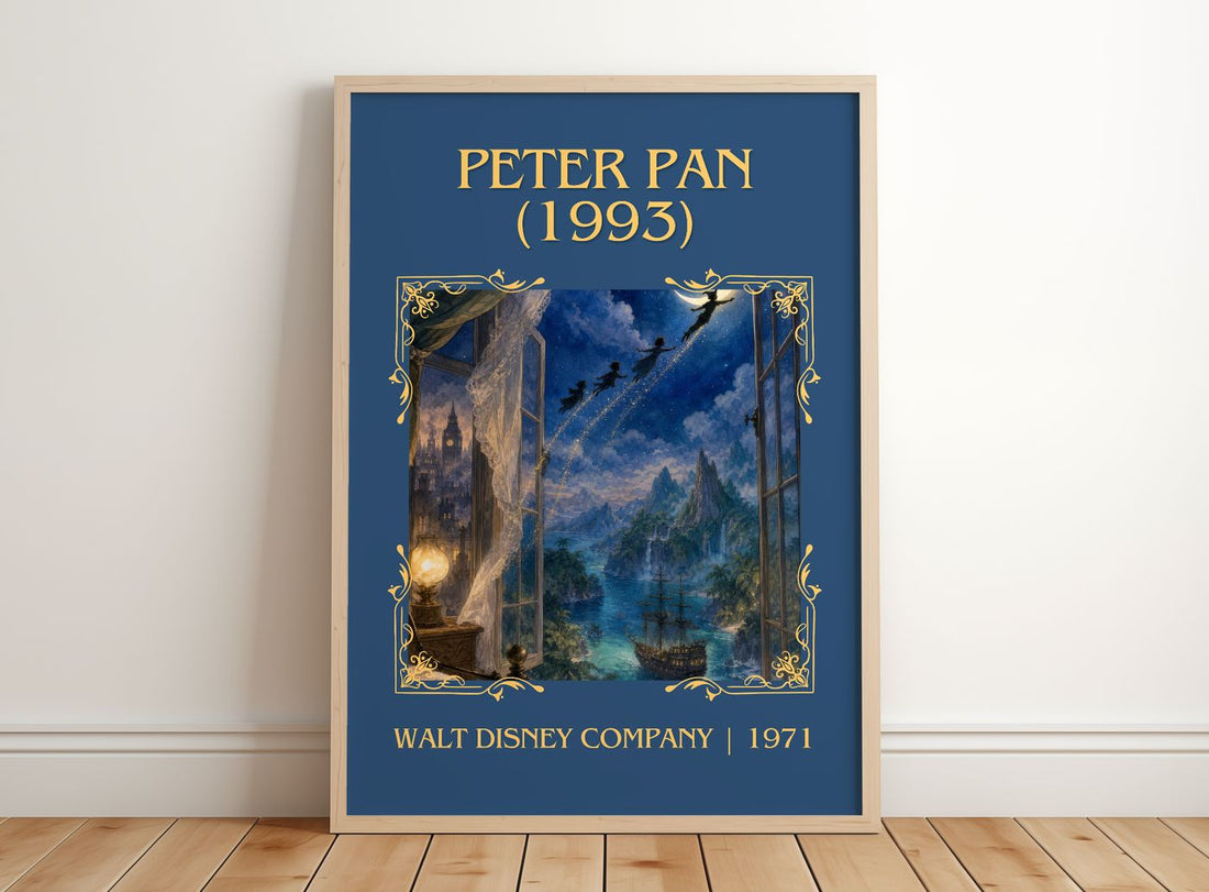 Peter Pan (1993) Classic Book Art Print by Walt Disney Company – framed print leaning on a wooden floor
