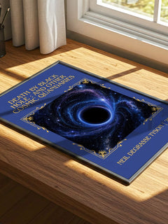 Death by black hole : and other cosmic quandaries Classic Book Art Print by Neil deGrasse Tyson – print on a sunlit desk