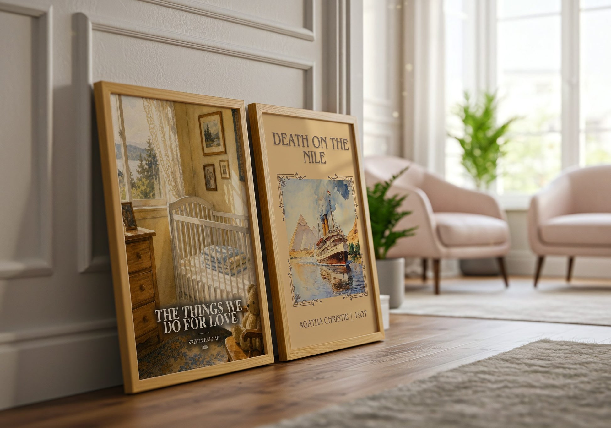 The Things We Do For Love watercolour print framed by window – literary home decor