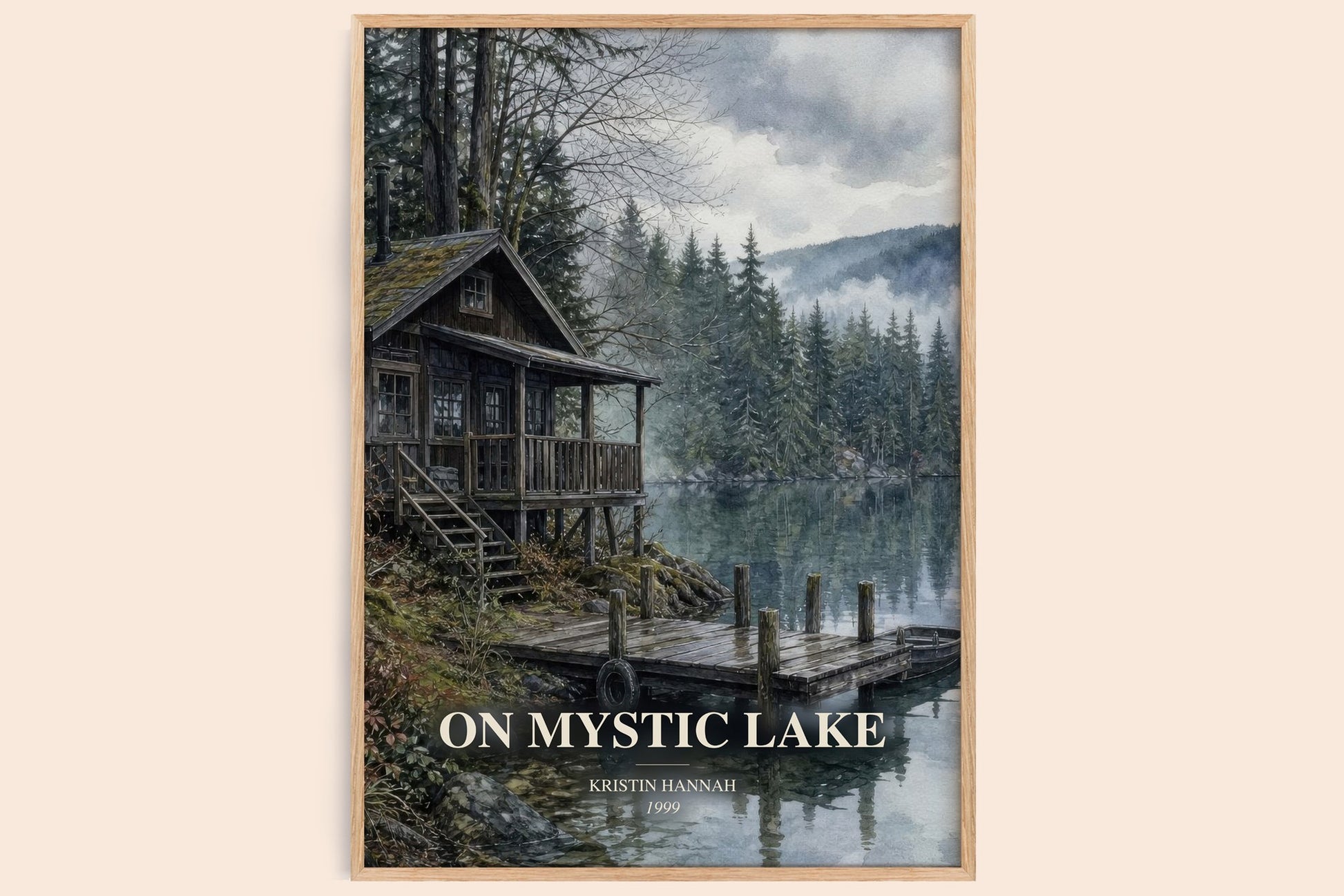 On Mystic Lake watercolour book poster by Kristin Hannah – framed literary art print