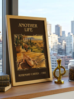 Another Life Classic Book Art Print by Rosemary Carter – framed print on a city-view windowsill