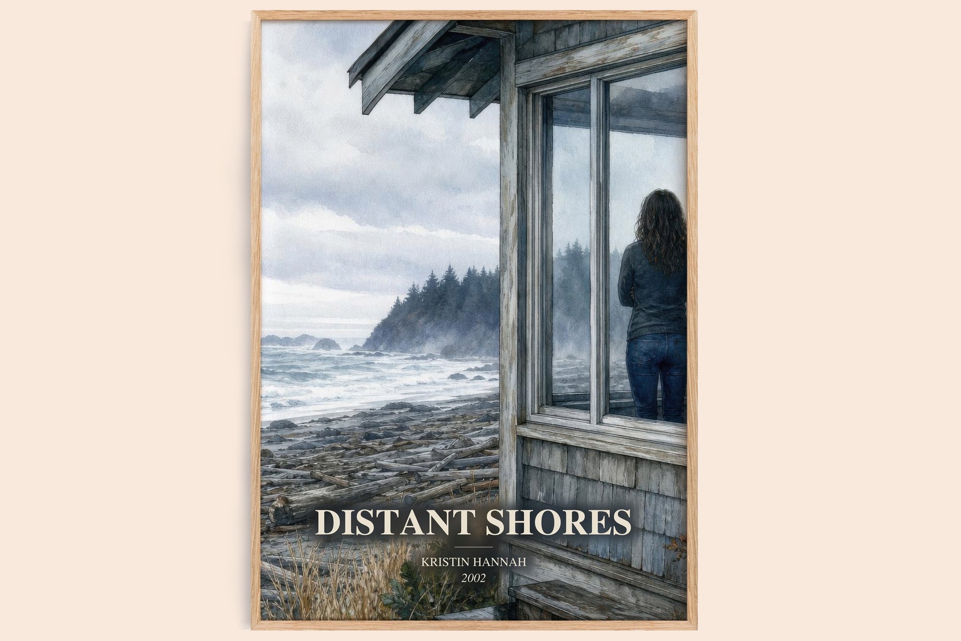 Distant Shores watercolour book poster by Kristin Hannah – framed literary art print