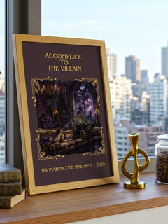 Accomplice to the Villain Classic Book Art Print by H. Maehrer – framed print on a city-view windowsill