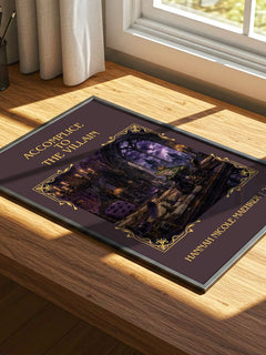 Accomplice to the Villain Classic Book Art Print by H. Maehrer – print on a sunlit desk